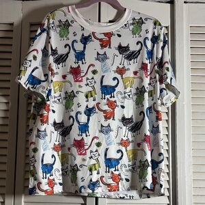 Colorful Cartoon Cat Print Tee